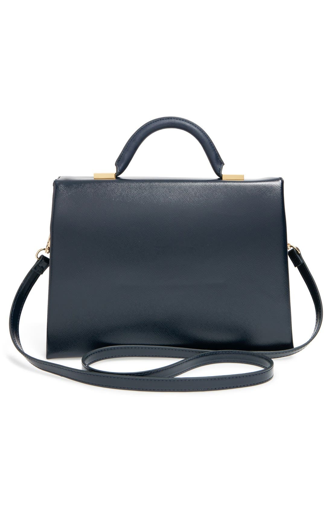 'Large' Faux Leather Tote, Alternate, color, NAVY