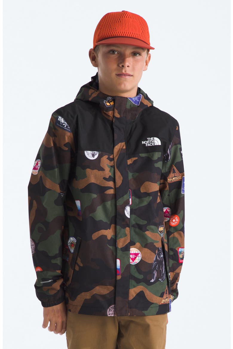 Kids' Antora Waterproof Hooded Rain Jacket, Main, color, TNF BLACK TNF PATCH PRINT