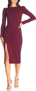 Dress the Population Nadia Long Sleeve Scoop Back Midi Dress