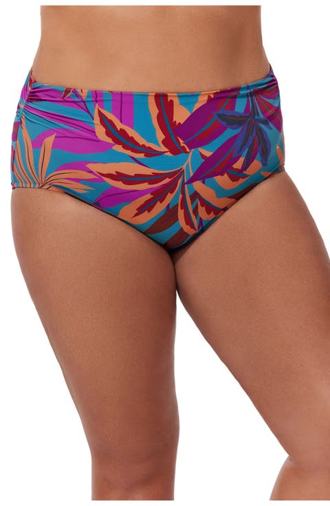 Plantopia Plus Size Shirred High Waist Swim Bottom