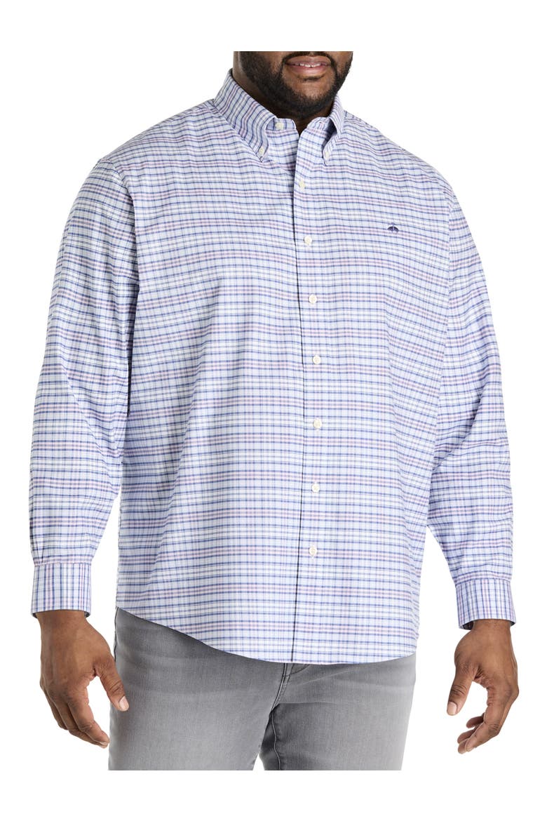 Big & Tall Non-Iron Plaid Oxford Sport Shirt, Alternate, color, PINK BLUE