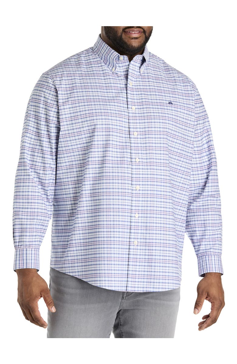 Brooks Brothers Big & Tall Non-Iron Plaid Oxford Sport Shirt, Alternate, color, Pink Blue