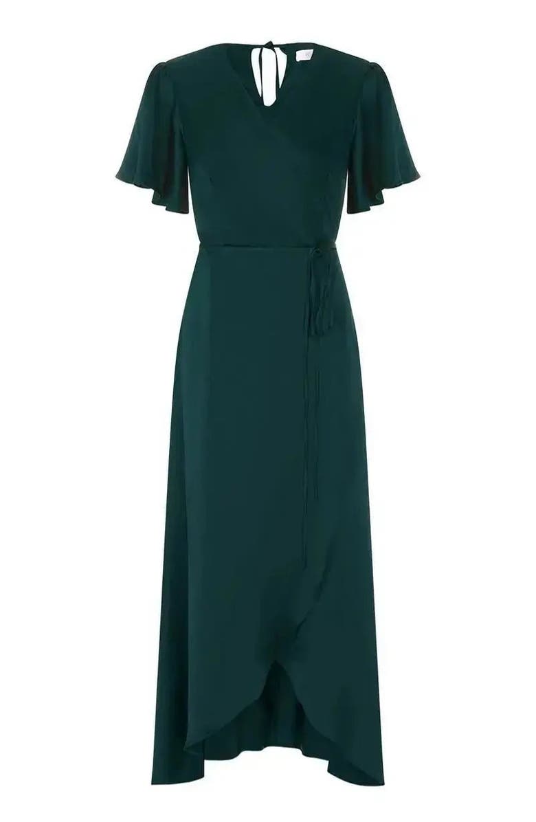 Rewritten Florence Waterfall Hem Dress, Alternate, color, Forest Green