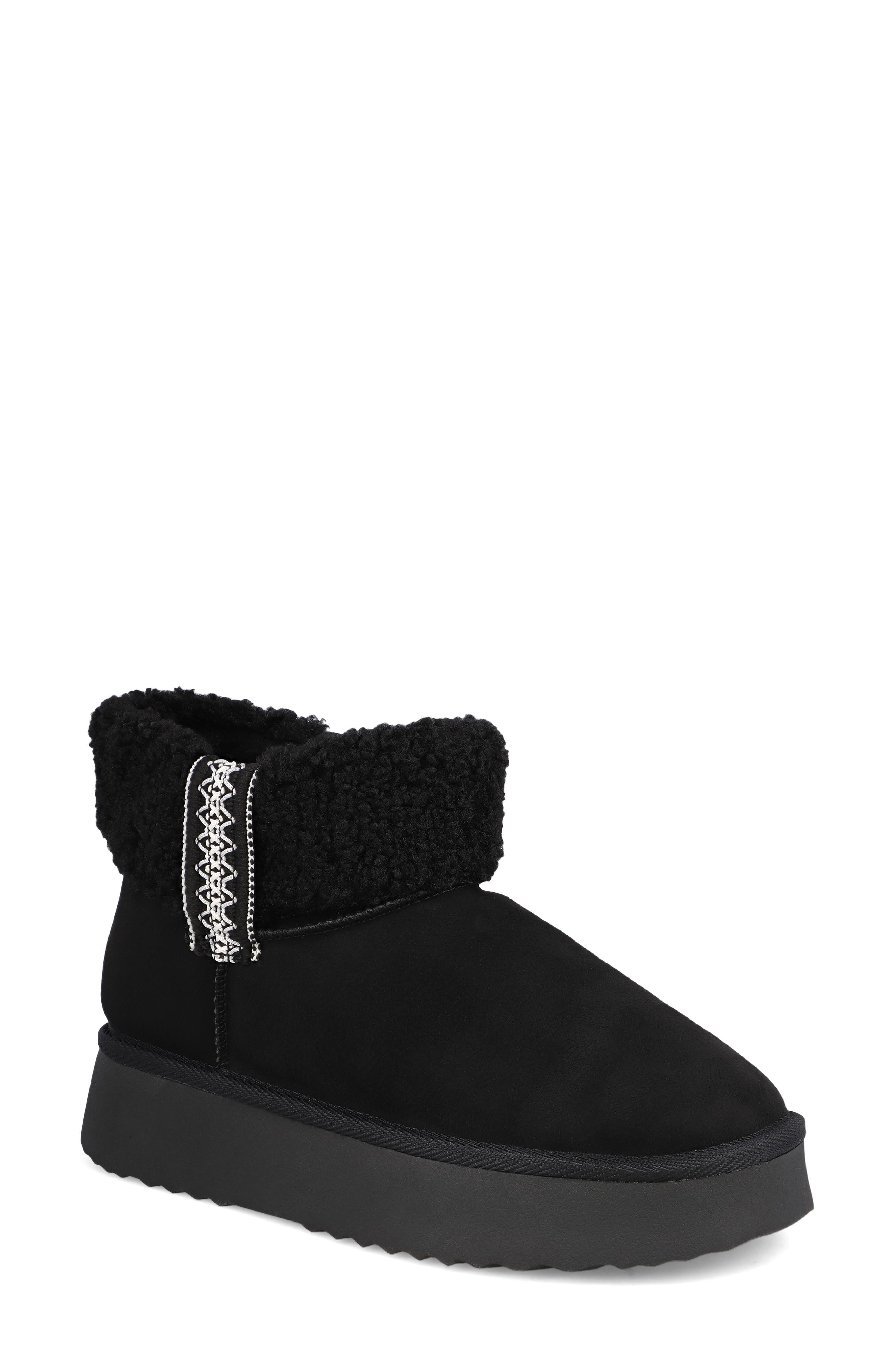 MIA Iceland Faux Shearling Platform Bootie, Main, color, Black