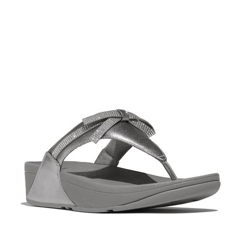 Fitflop Lulu Glitz Bow Leather Toe Post Sandals In Gray