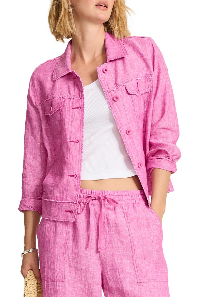 Two Palms Linen Raw Edge Jacket, Main, color, VERY BERRY