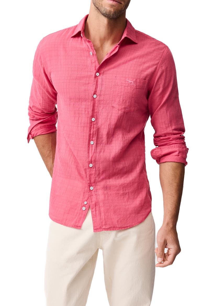 Taupo Bay Sports Fit Check Jacquard Cotton Button-Up Shirt, Main, color, GERANIUM