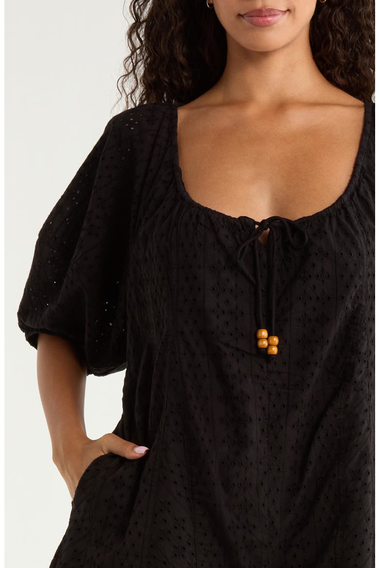 Tie Waist Cover-Up Romper, Alternate, color, BLACK