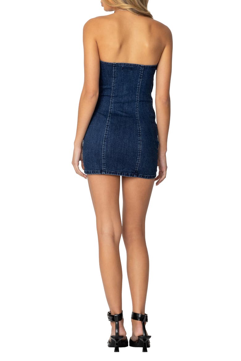 Ruched Front Strapless Denim Minidress, Alternate, color, DARK-BLUE