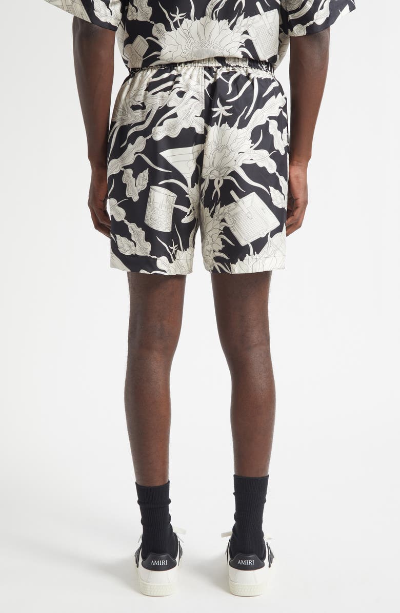 AMIRI Floral Silk Shorts, Alternate, color, Black