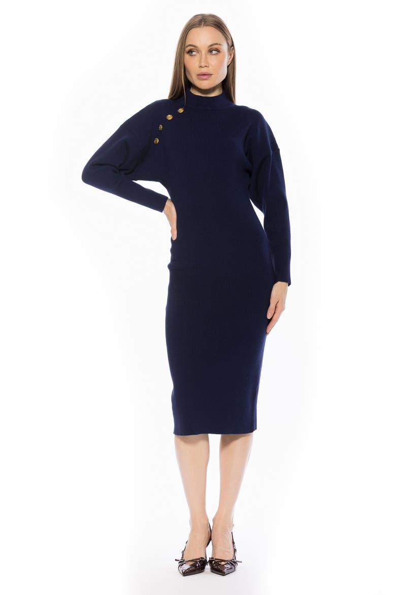 INDIGO MIDI KNIT DRESS, Alternate, color, NAVY