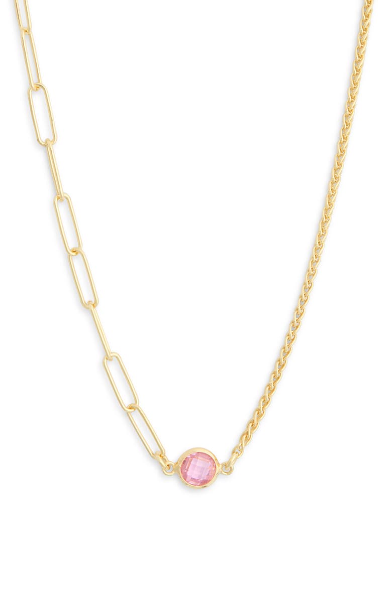 Mix Chain Oval Crystal Necklace, Main, color, GOLD/ PINK