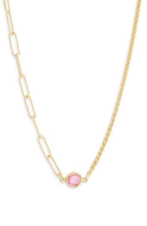 Mix Chain Oval Crystal Necklace