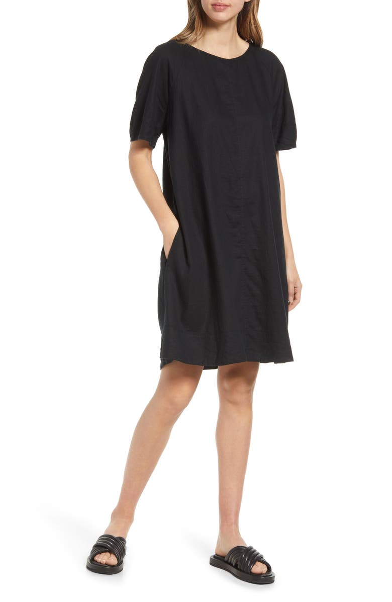 Caslon<sup>®</sup> Short Sleeve Linen Blend Shift Dress, Main, color,