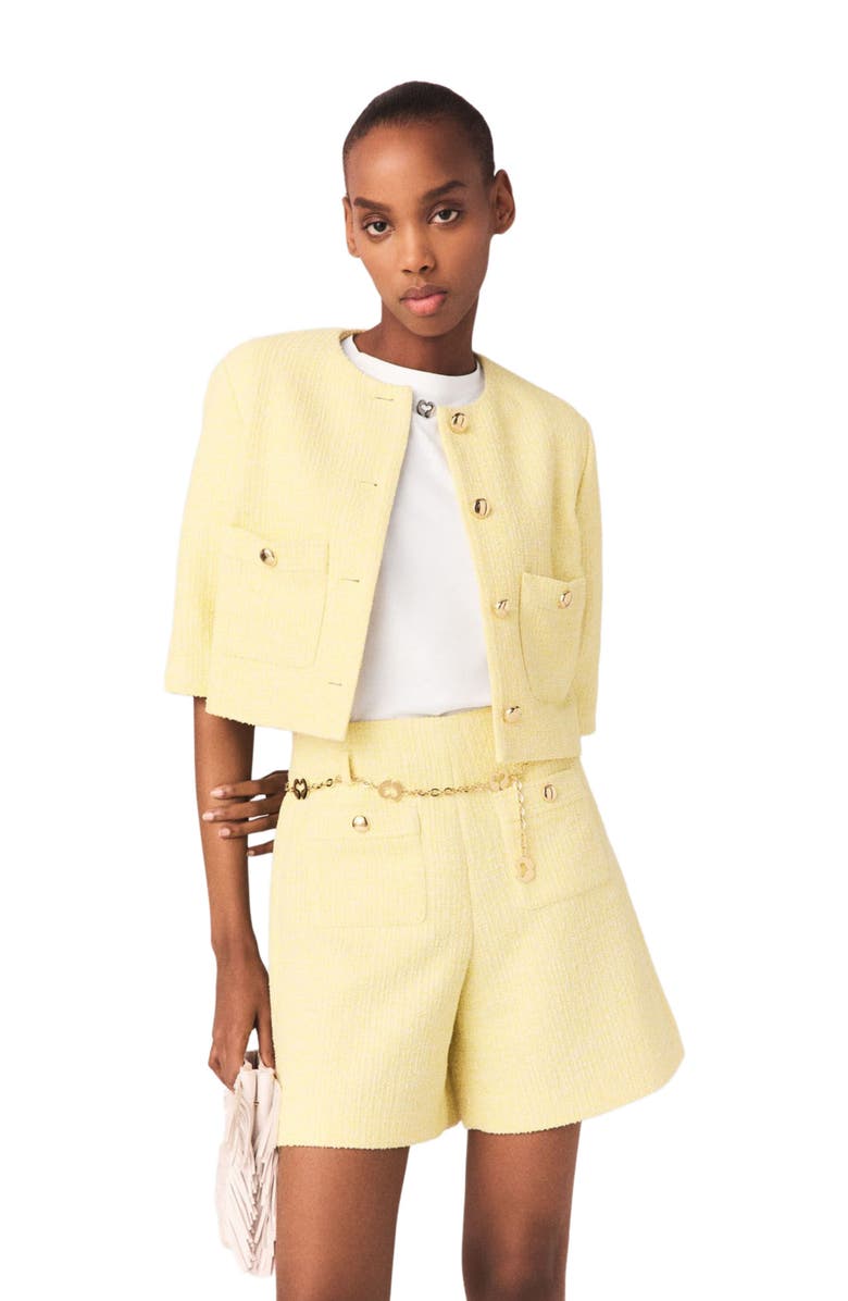 maje Tweed shorts, Alternate, color, Pale Yellow