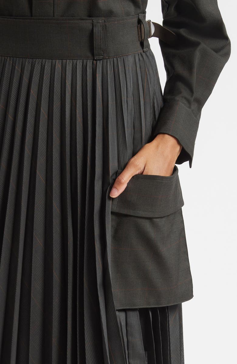 Sacai Glen Check Pleated Skirt, Alternate, color, Black/ Khaki