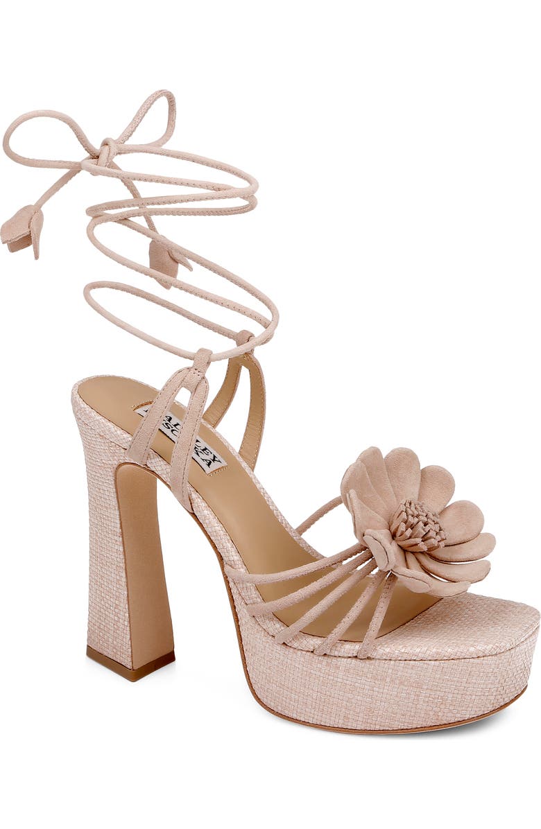 Badgley Mischka Collection Wanette Ankle Wrap Platform Sandal, Main, color, Beige Suede