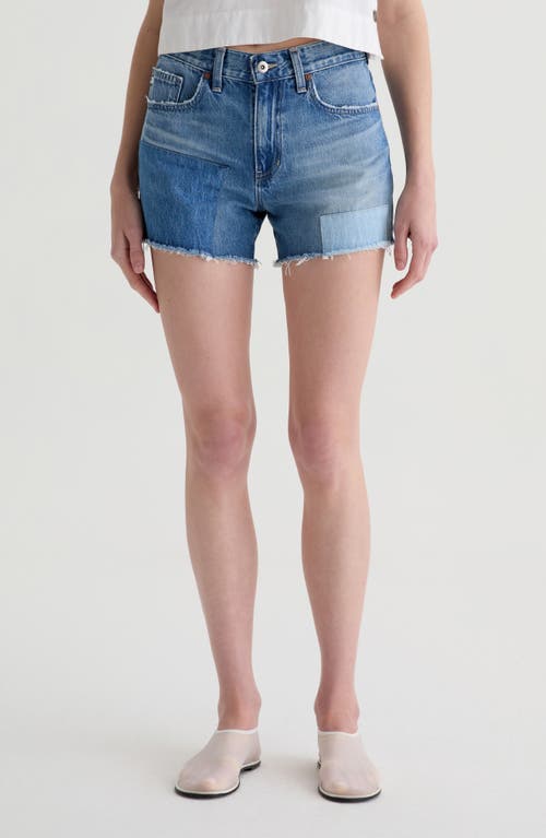 Ag Halle Frayed Hem Denim Shorts In Blue