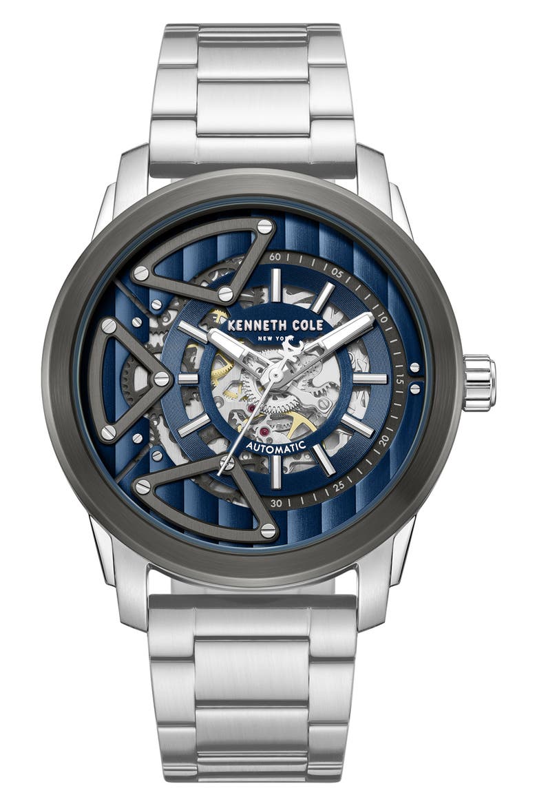 Skeleton Automatic Bracelet Watch, 44mm, Main, color, SILVER