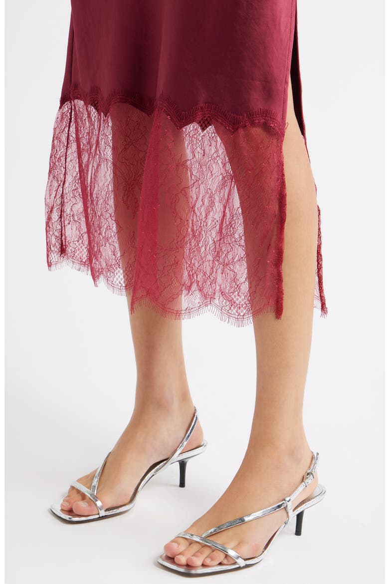Lace Trim Satin Midi Skirt, Alternate, color, BURGUNDY BEET