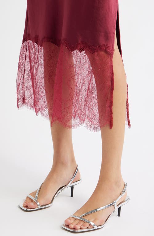 Open Edit Lace Trim Satin Midi Skirt In Pink