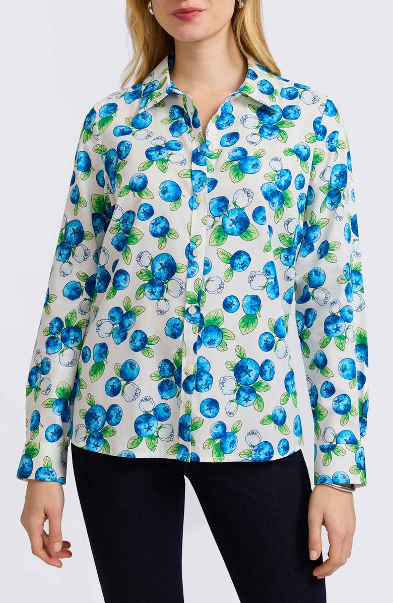 Foxcroft Hampton Print Button-Up Shirt, Main, color, Blue Multi