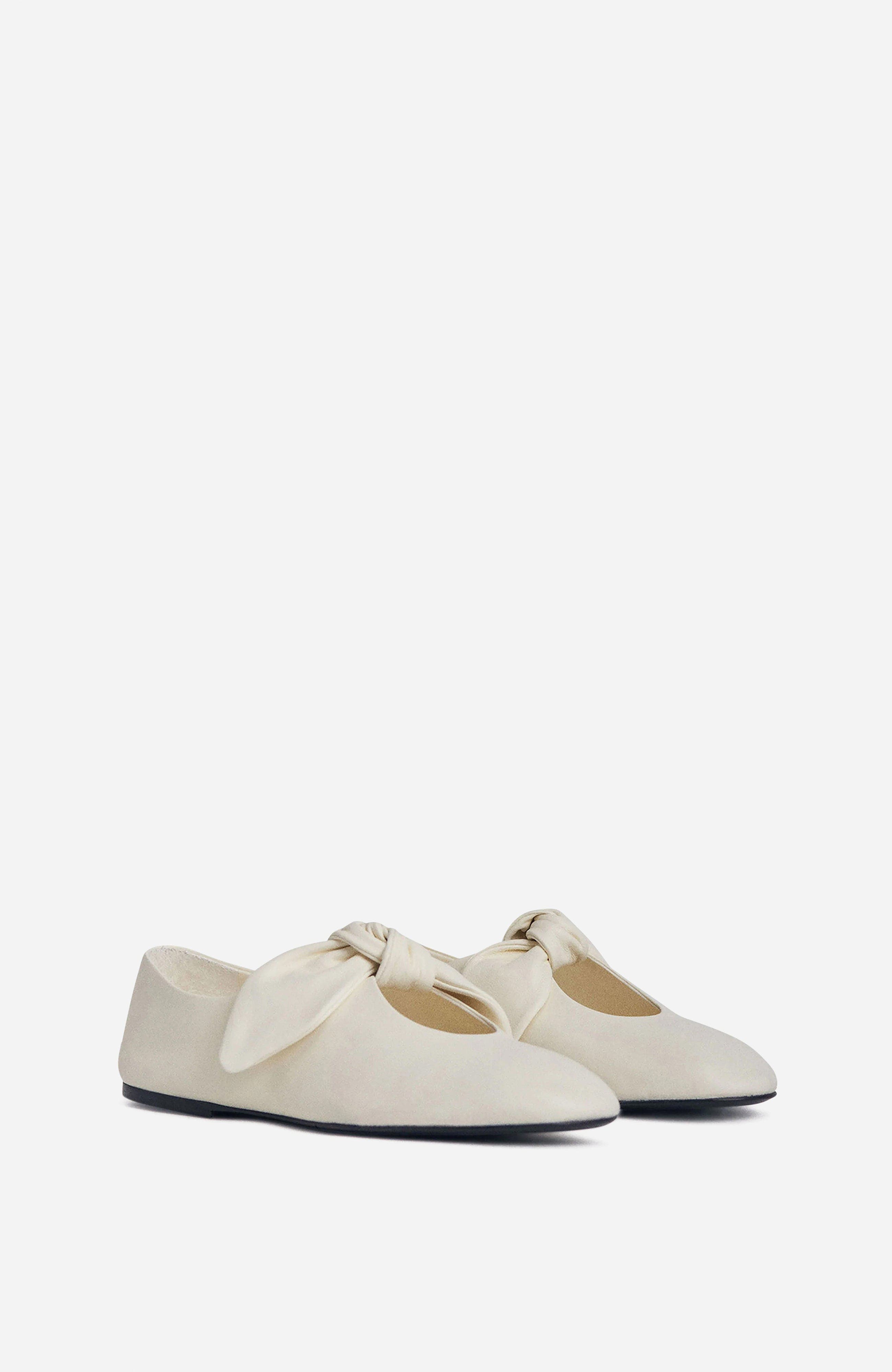 Bow Flat in Nappa Leather, Alternate, color, Ivory