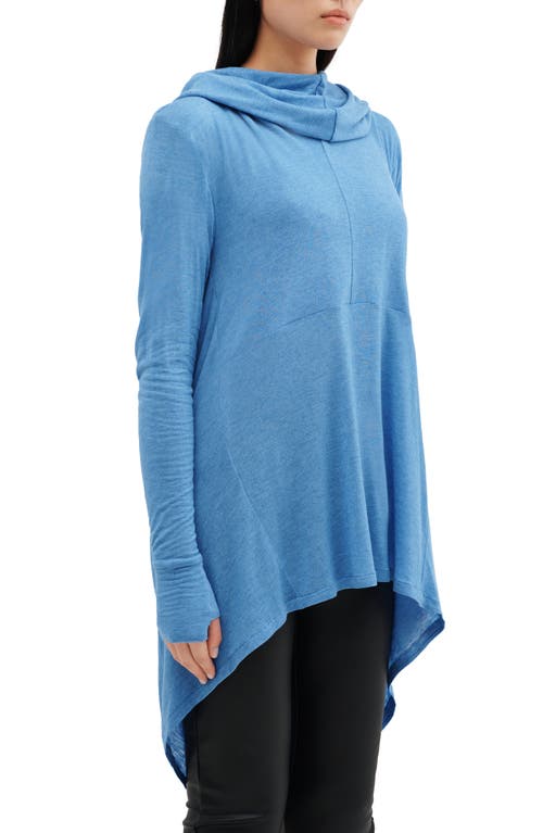 Two Lines By Marcella Berkeley Hooded Tunic Top In Azure Blue