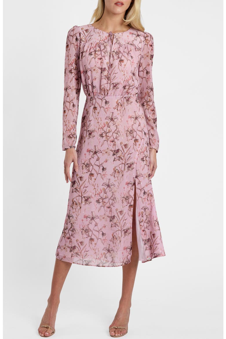 Tessa Long Sleeve Midi Dress in Floral Georgette, Main, color, Sweet Pink