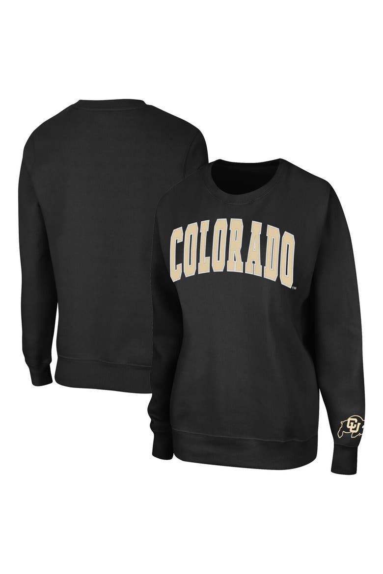 Women's Colosseum Black Colorado Buffaloes Campanile Pullover Sweatshirt, Main, color, Black