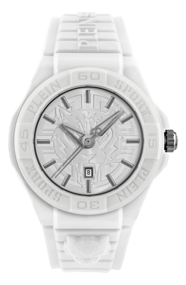 PLEIN SPORT New Fearless Silicon Strap Watch, 46mm, Main, color, White