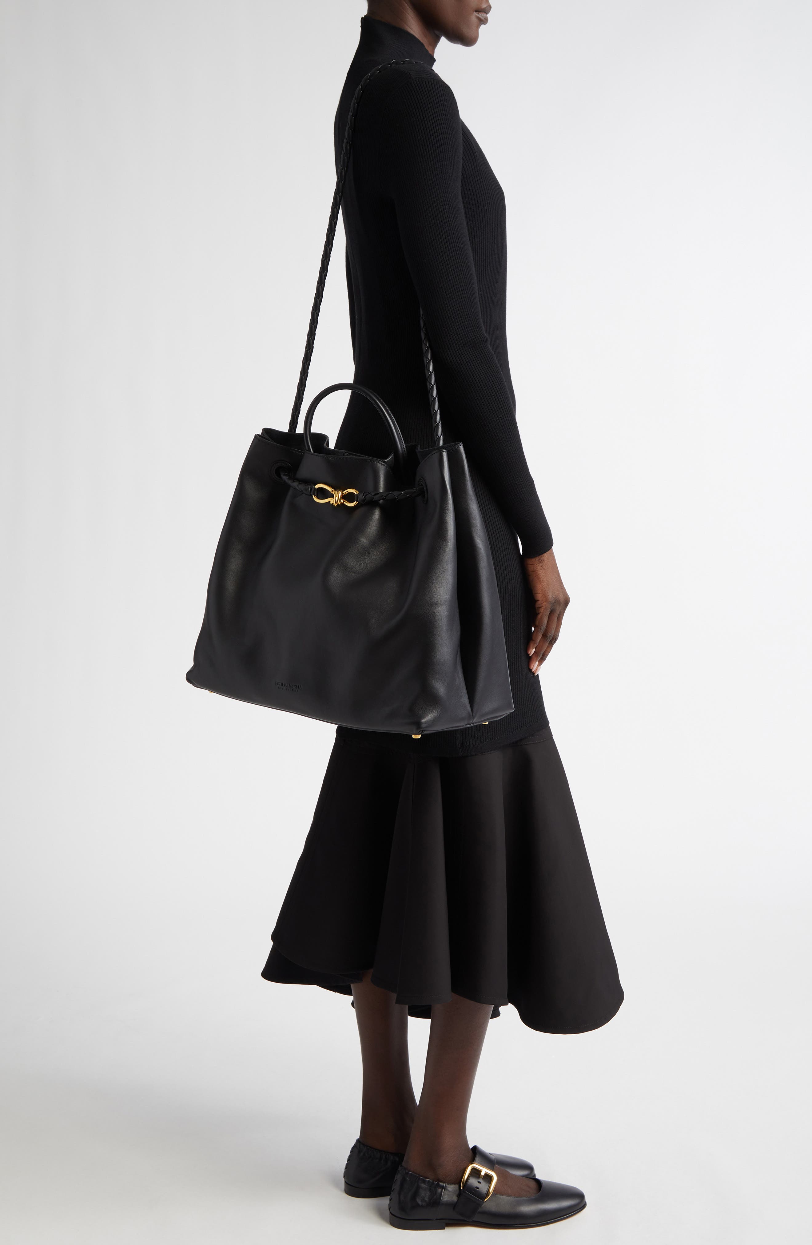 Bottega Veneta Large Andiamo Leather Tote, Alternate, color, 1019 Black-M Brass