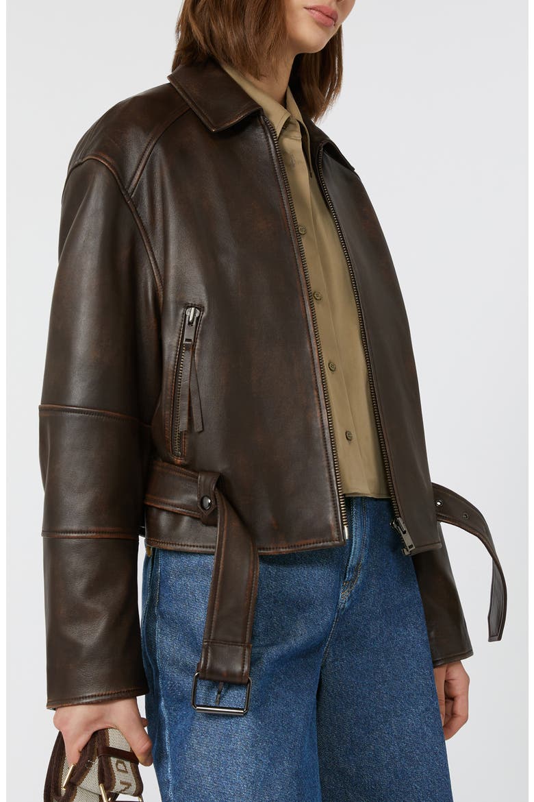 Egizio Leather Moto Jacket, Alternate, color, DARK BROWN