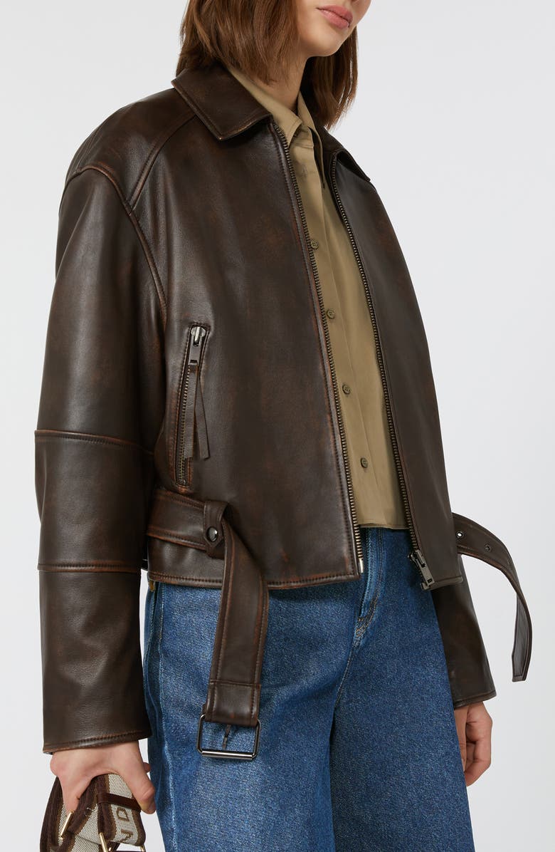 Weekend Max Mara Egizio Leather Moto Jacket, Alternate, color, Dark Brown