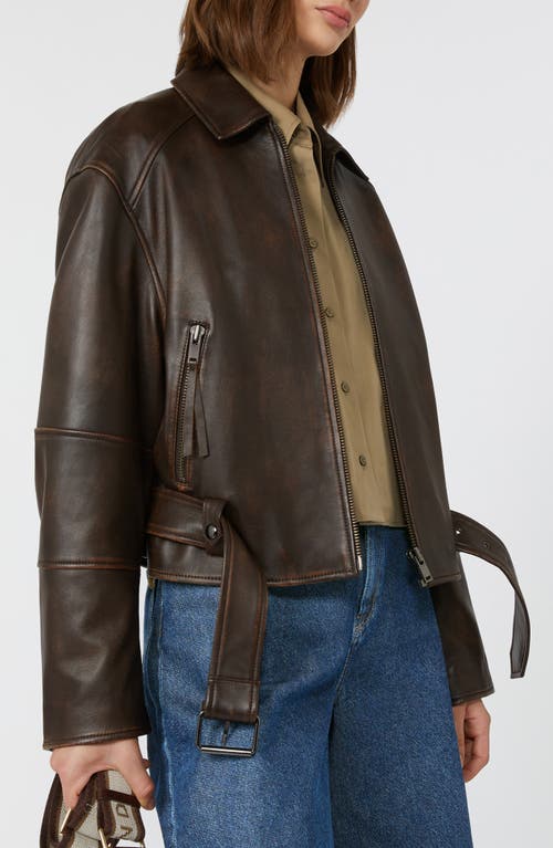 Weekend Max Mara Egizio Leather Moto Jacket In Brown