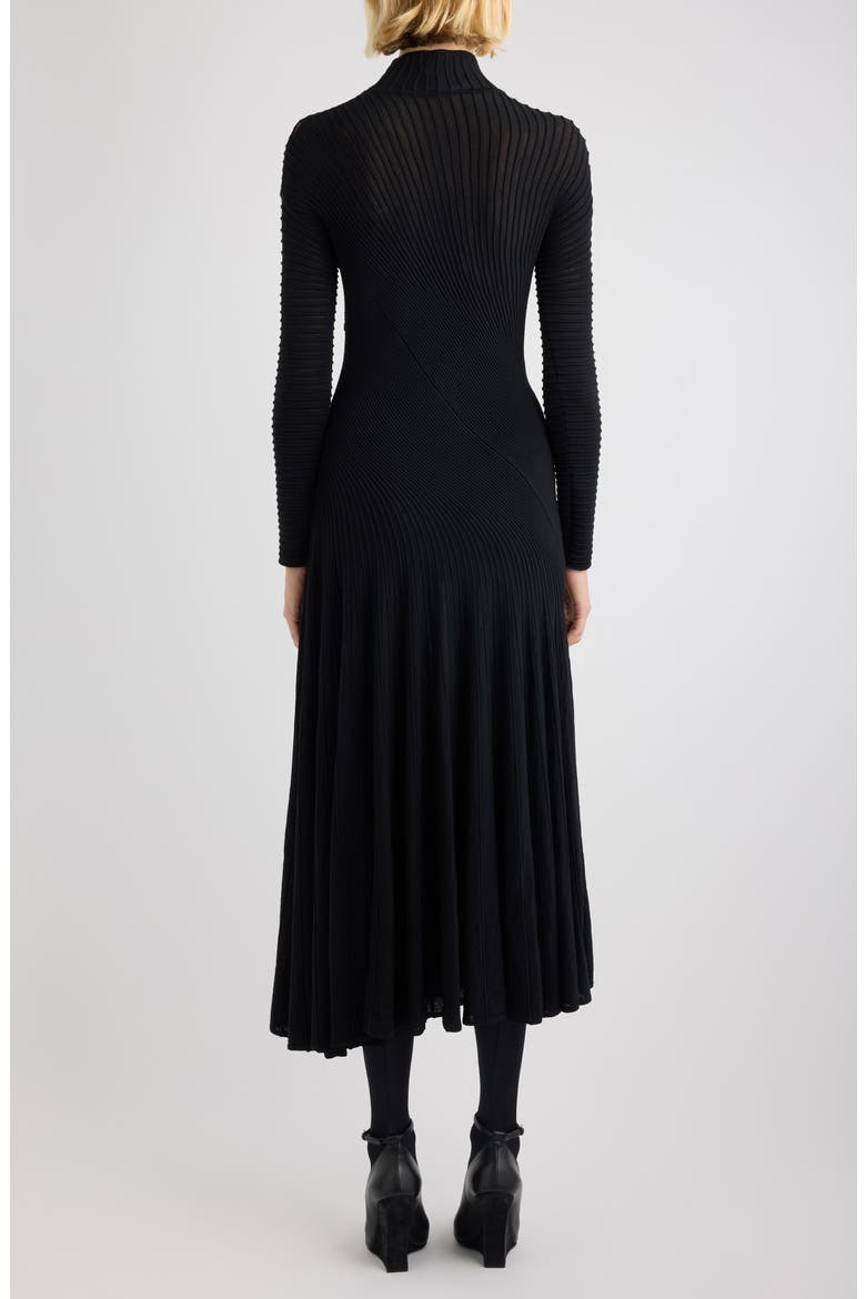 Twisted Rib Long Sleeve Wool Blend Dress, Alternate, color, NOIR ALAIA