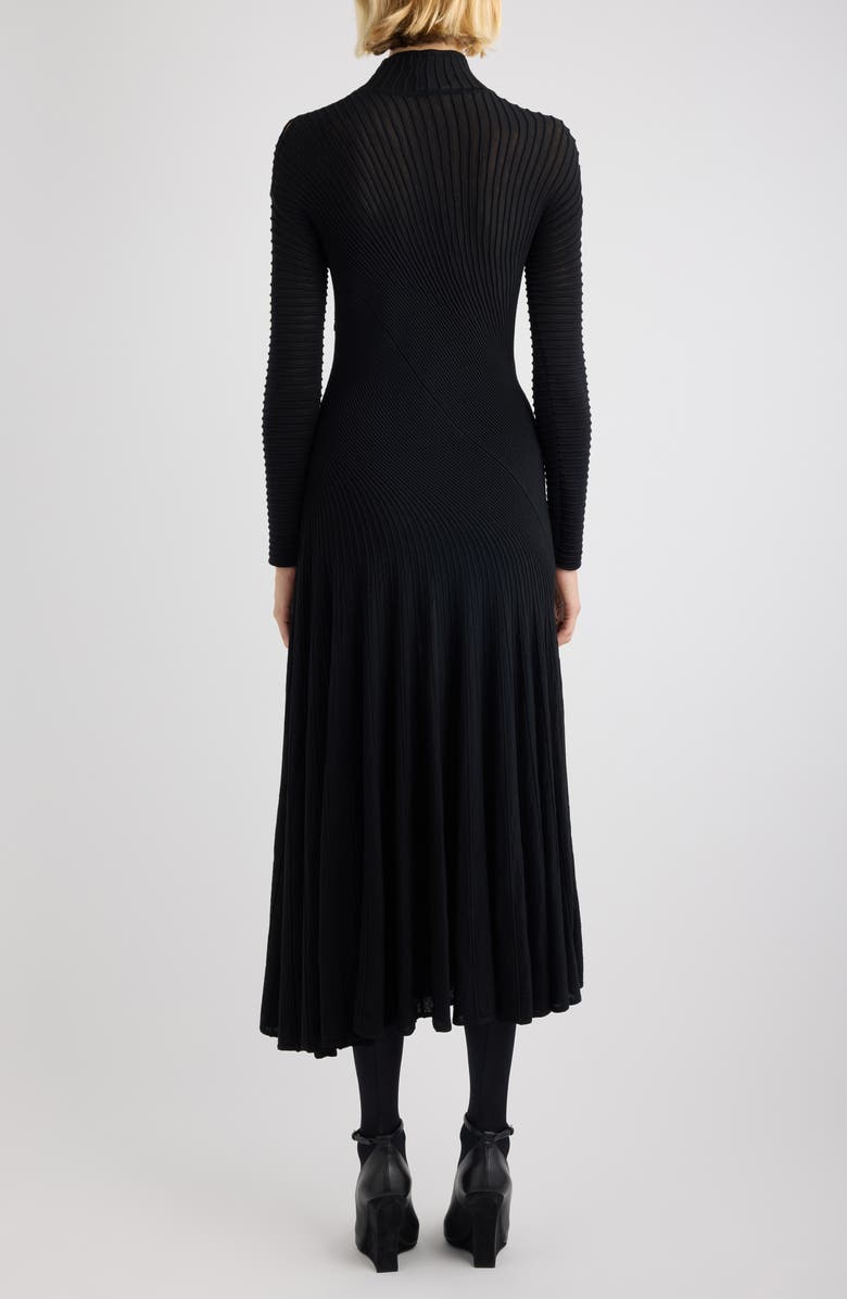 Alaïa Twisted Rib Long Sleeve Wool Blend Dress, Alternate, color, Noir Alaia