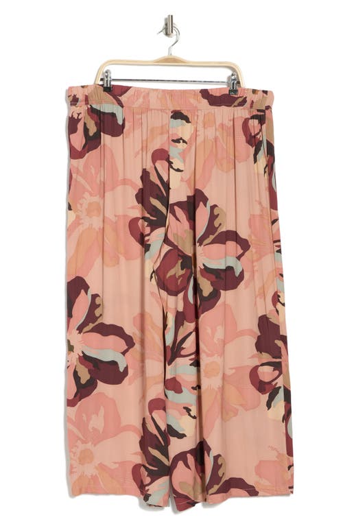 Adrianna Papell Print Wide Leg Drawstring Pants In Deep Burg Large Sunset Floral