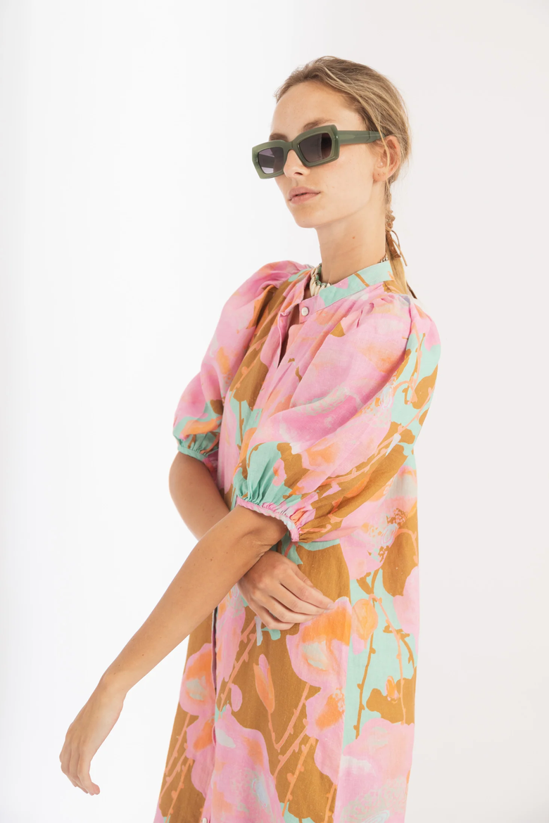 Bubble Linen Dress, Alternate, color, Aquarela