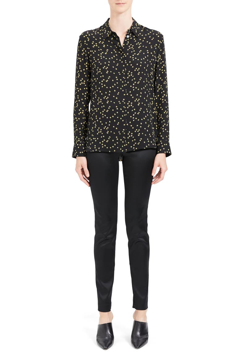 Classic Silk Button-Up Top, Alternate, color, BLACK MULTI
