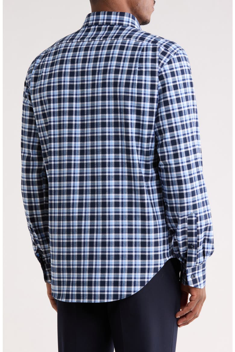 Trim Fit Plaid Flannel Dress Shirt, Alternate, color, NAVY