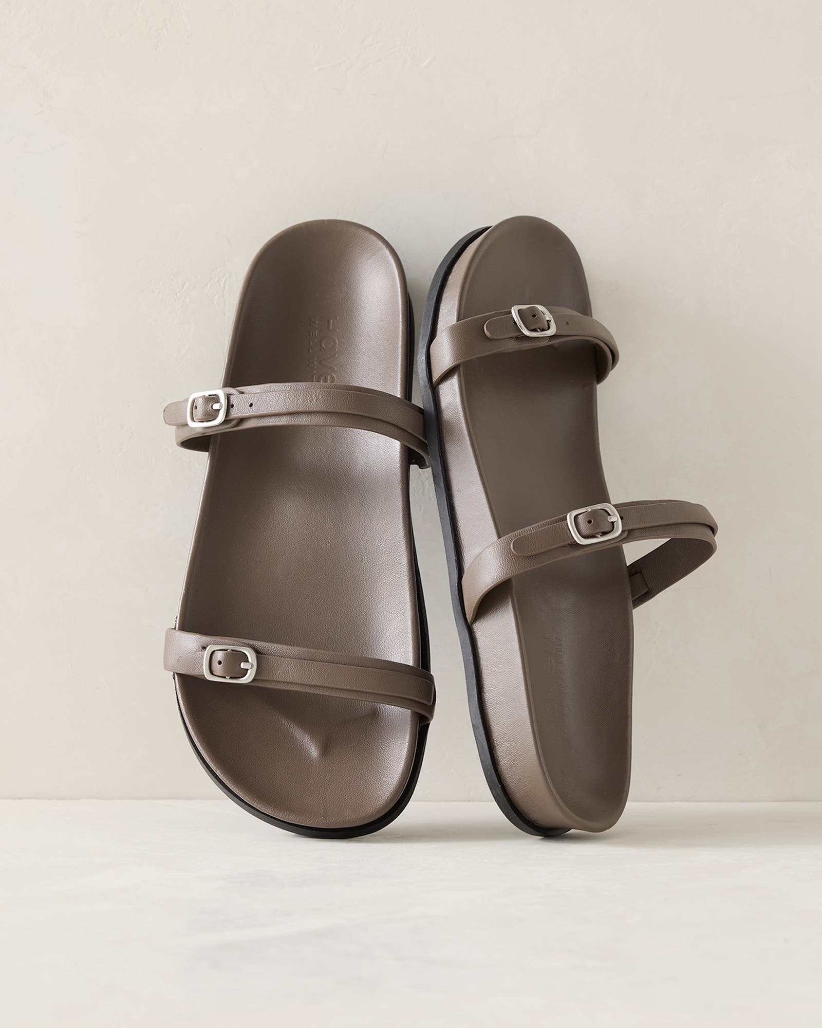 Haven Well Within Leather Double Strap Buckle Sandals, Main, color, Slate Brown