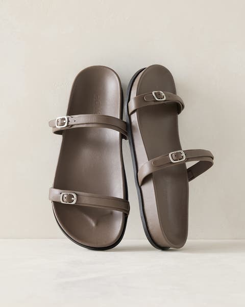 Leather Double Strap Buckle Sandals