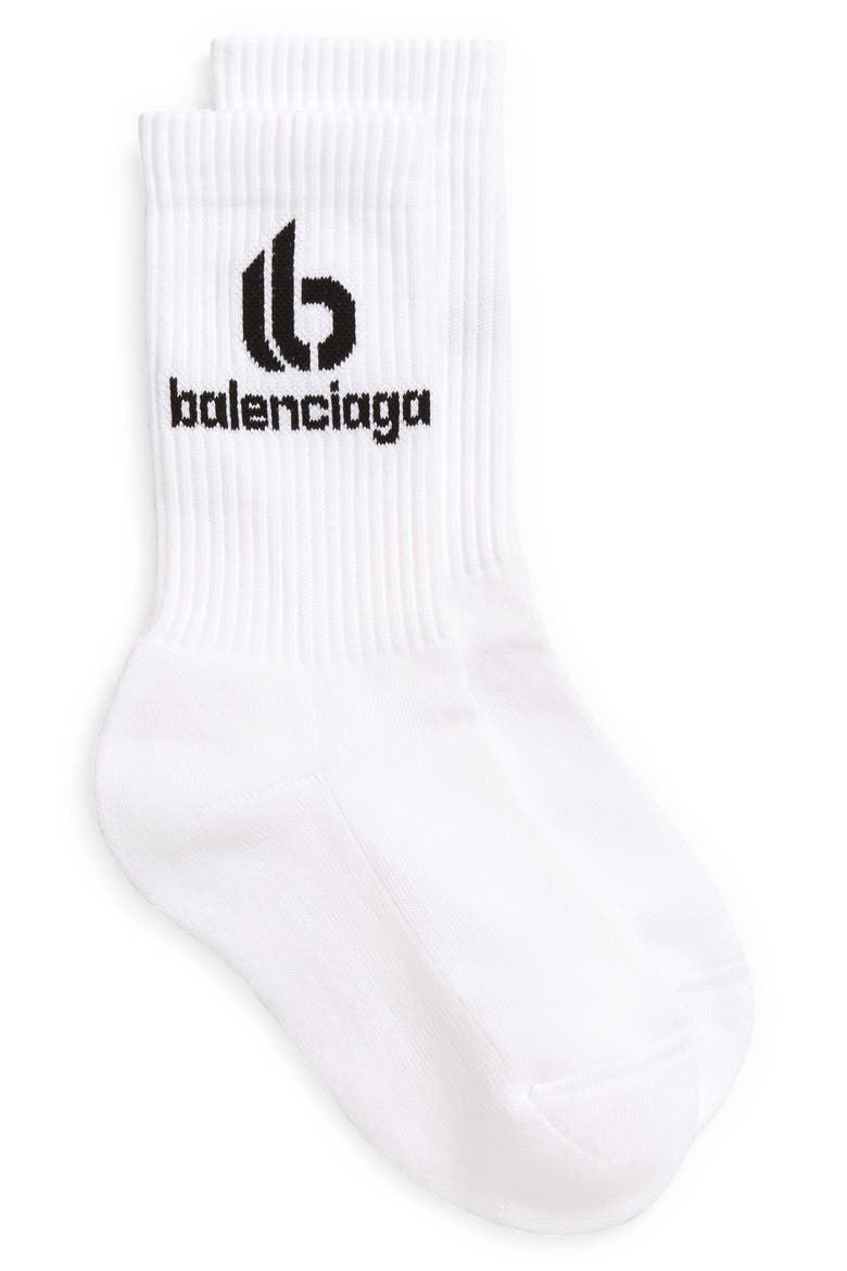 Double B Logo Crew Socks, Main, color, WHITE/ BLACK