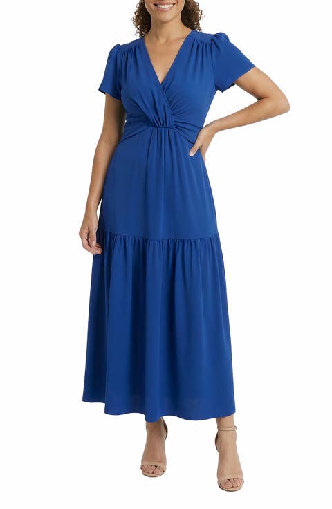 Short Sleeve Twisted Empire Waist Maxi Dress