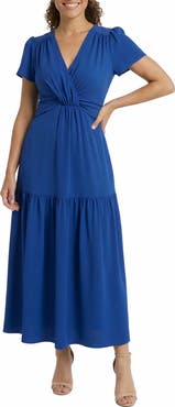 London Times Short Sleeve Twisted Empire Waist Maxi Dress