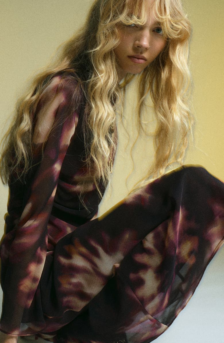 MANGO Long Sleeve Maxi Dress, Alternate, color, Burgundy