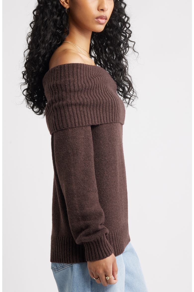 Off the Shoulder Sweater, Alternate, color, BROWN COFFEE