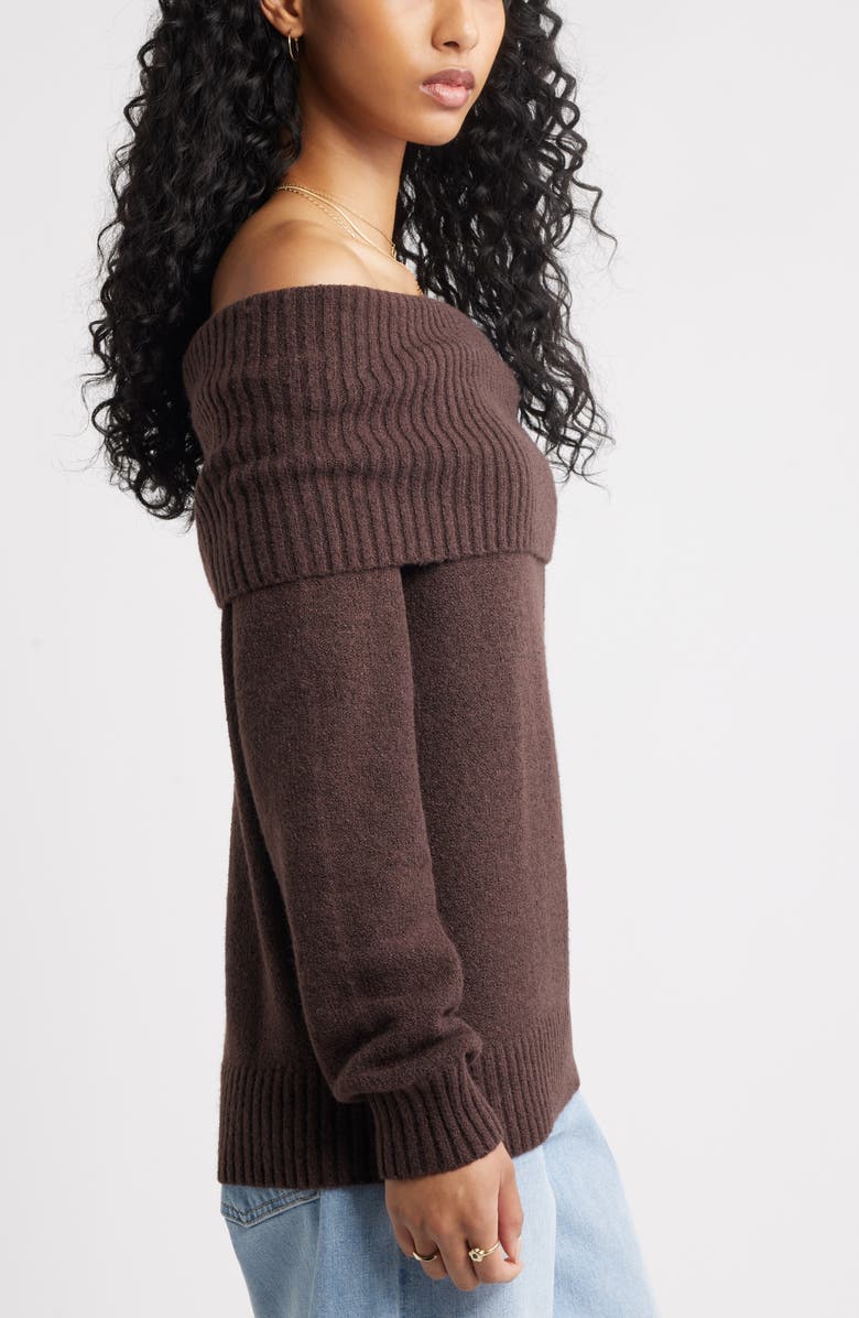 BP. Off the Shoulder Sweater, Alternate, color, Brown Coffee