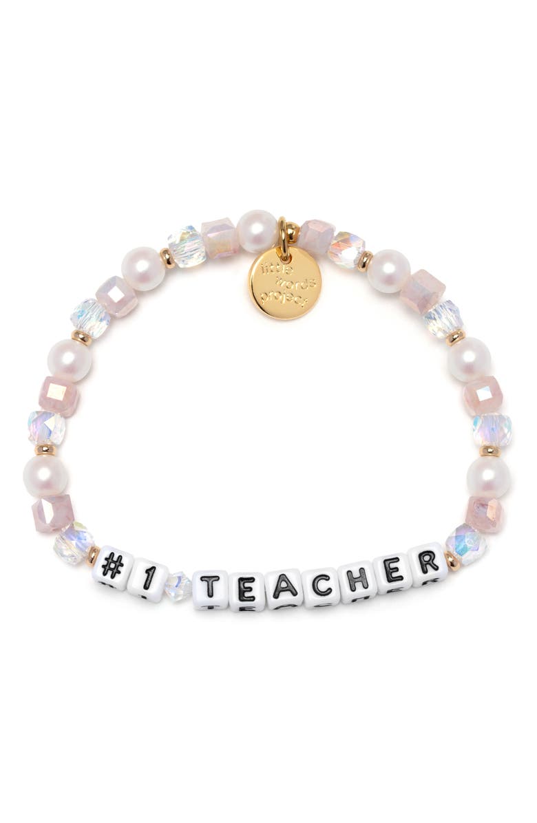 Little Words Project Number One Teacher Beaded Stretch Bracelet, Main, color, White